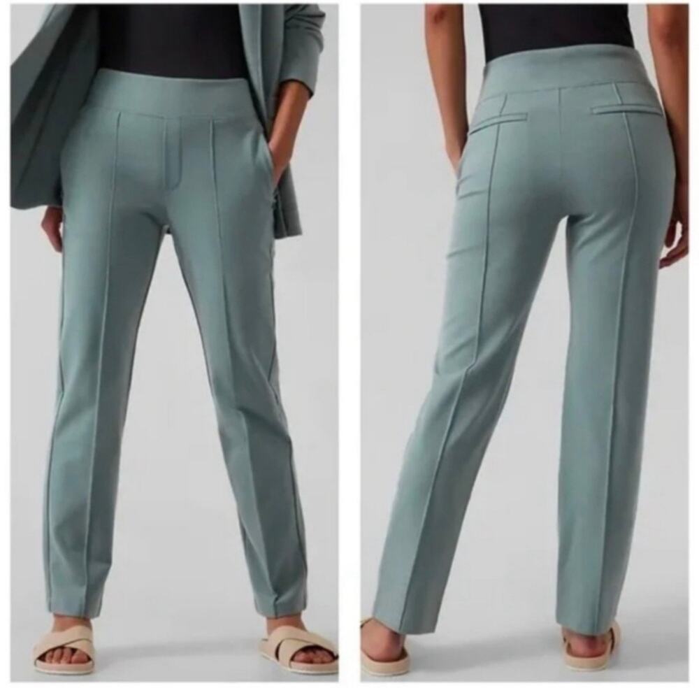 Athleta Pants Womens 4 Green Blue Eastbound Straight Leg Pull On Sleek Stretch